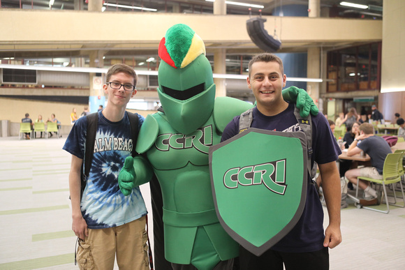 Knight Mascot with students