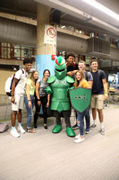 Knight Mascot with students
